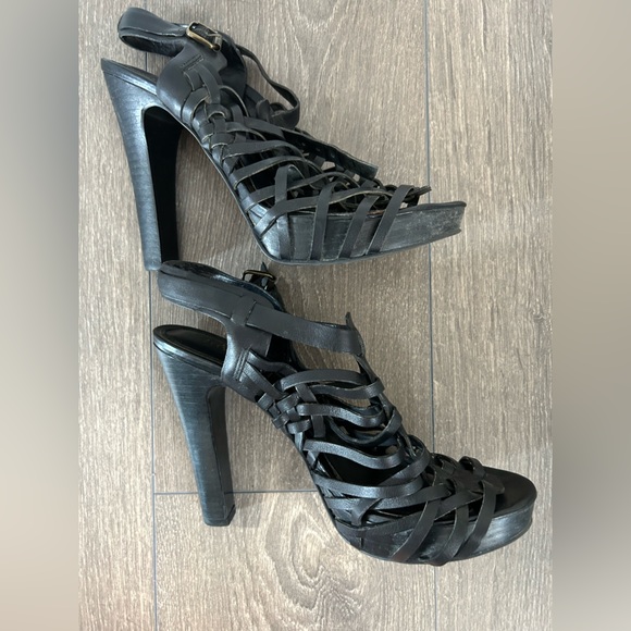 Women’s strappy leather high block heel Ralph Lauren sandals - Picture 8 of 11